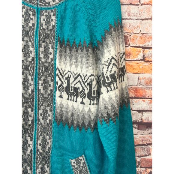 ecological arts alpaca sweater teal gray full zip women's plus size - Picture 2 of 7